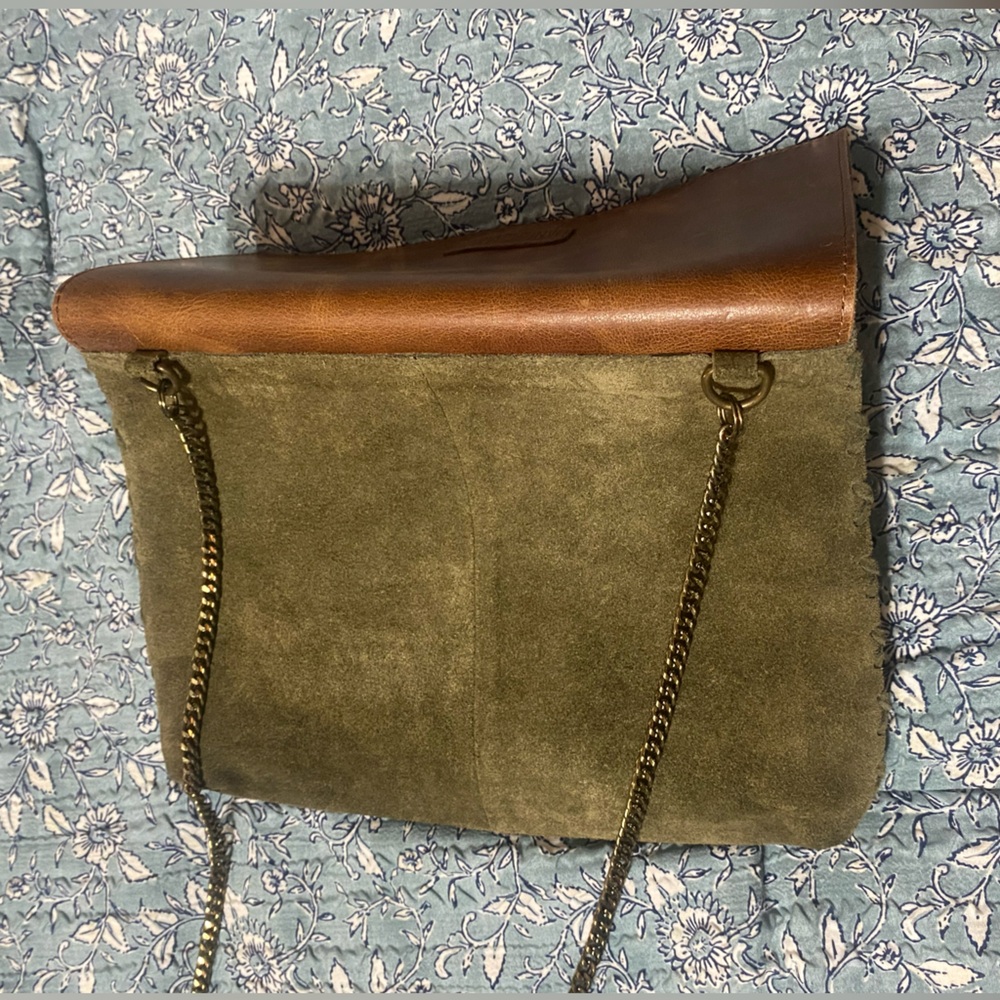 Two-Tone Brown Leather & Olive Suede Crossbody Bag - Picture 5 of 13